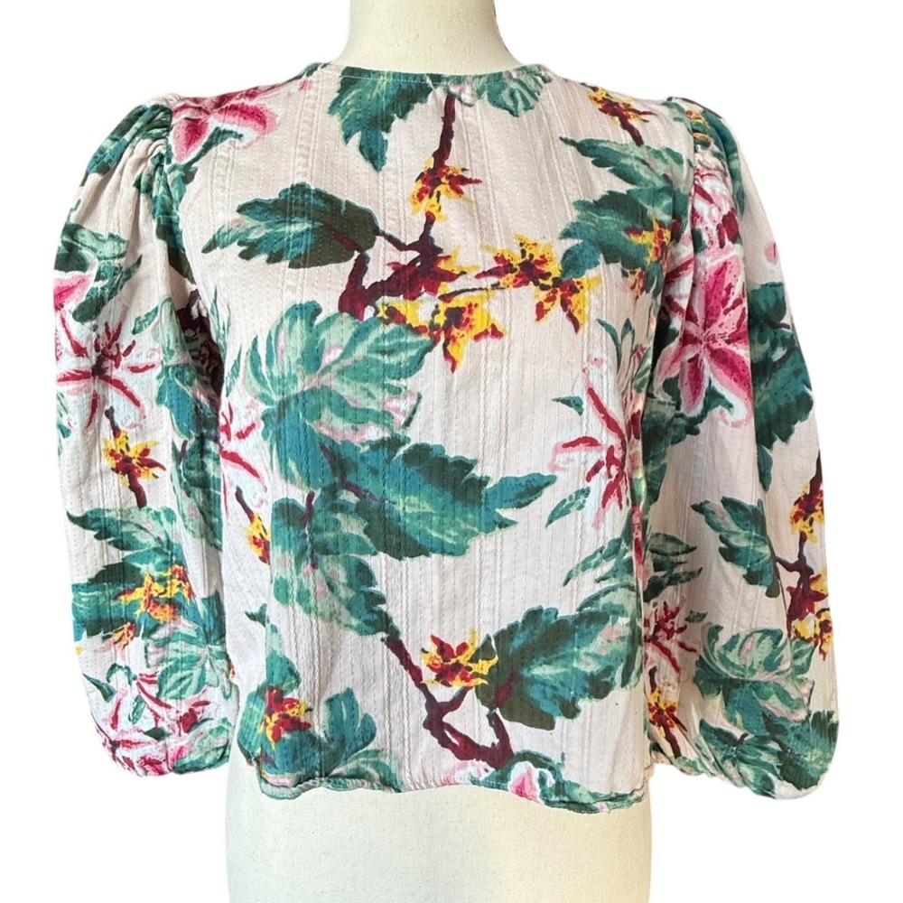 Walter Baker Tessie Blouse Womens M‎ Pink Floral Puff Sleeve Cotton READ